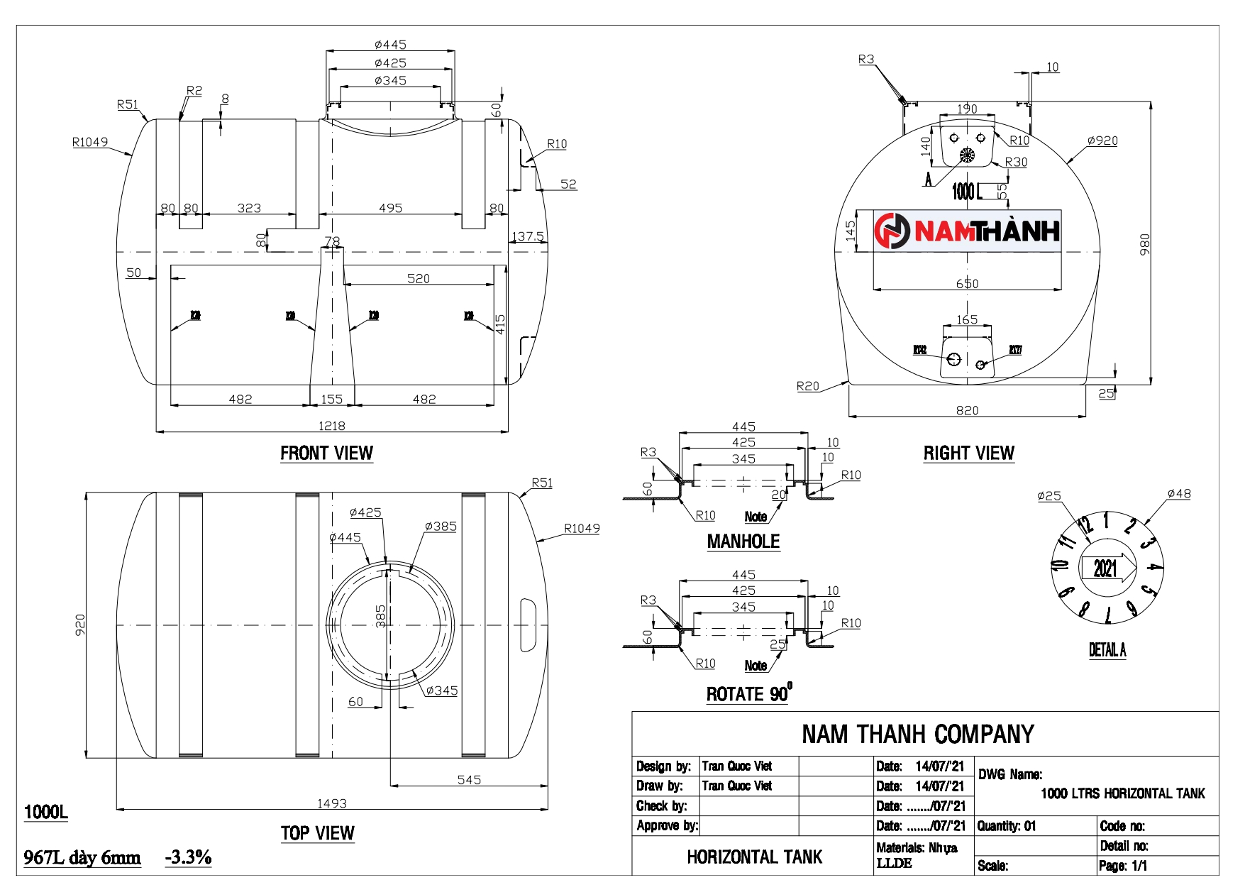 ban ve bon nuoc nhua nam thanh 1000l ngang